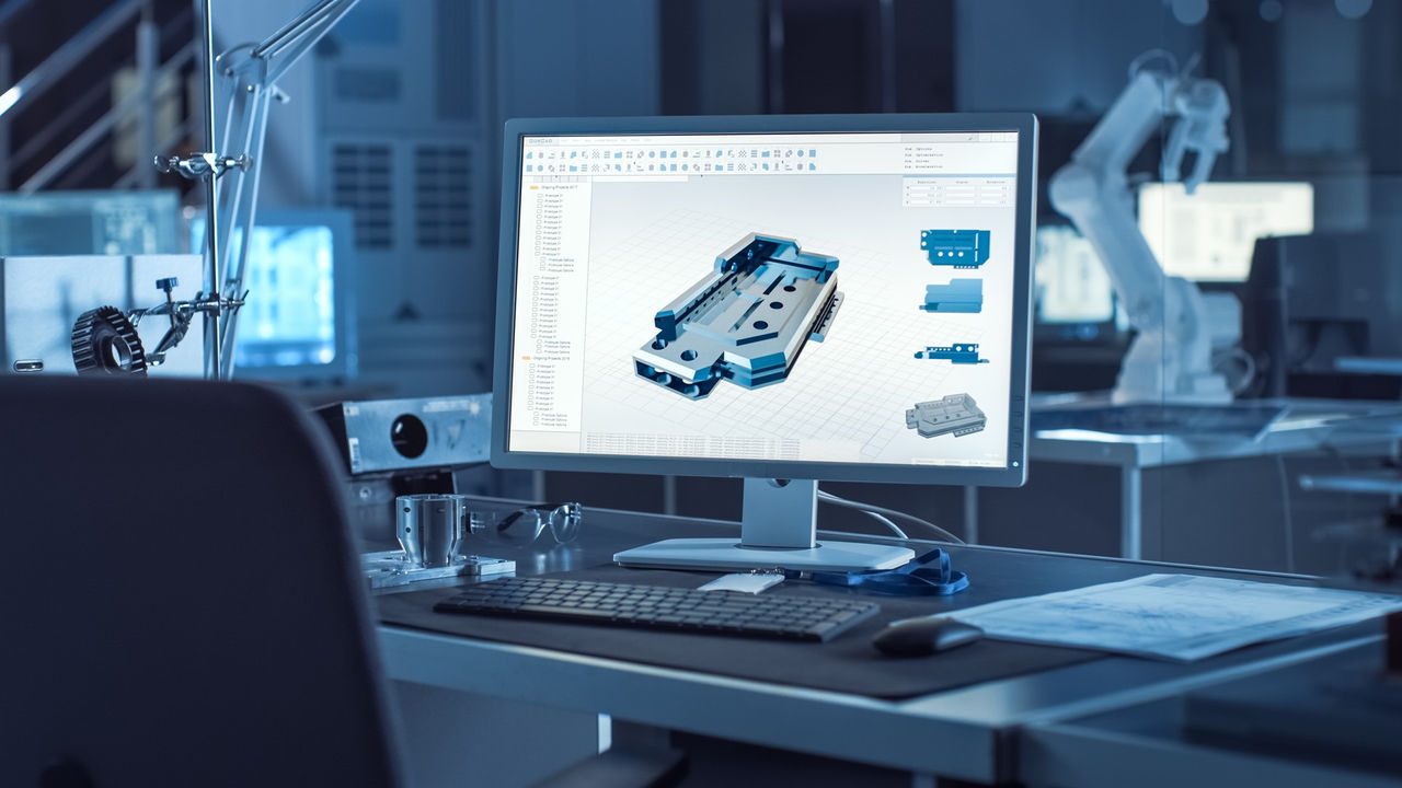 In the Industrial Engineering Facility: Diverse Group of Engineers and Technicians on a Meeting Gather Around Table with Engine Design Technical Drafts, Have Discussion, Analyse Technology