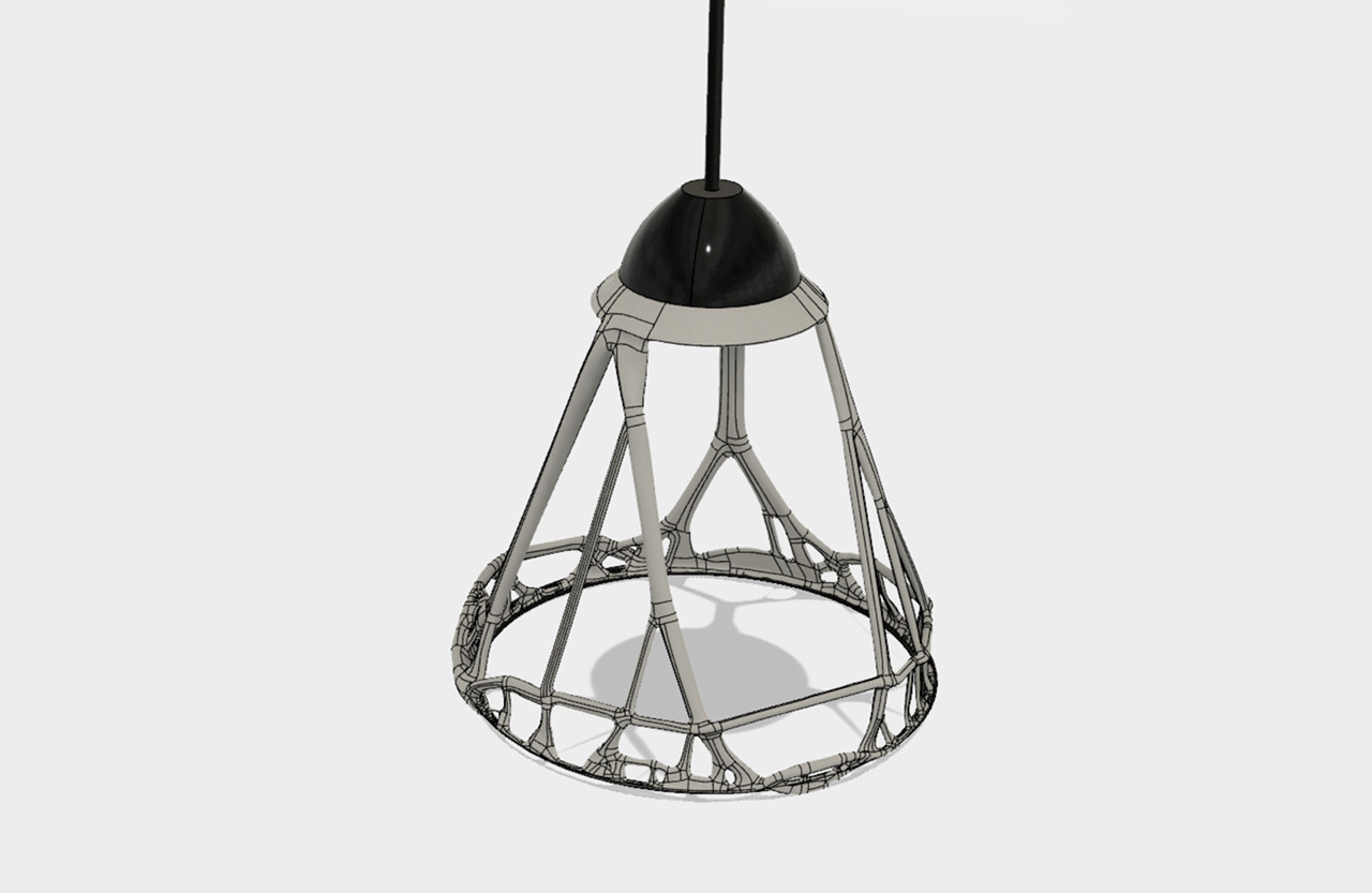 This classic lamp shade is additively manufactured in glass and its complex geometry, inspired by organic shapes, is a result of a deep learning design approach. Autodesk Fusion 360 is used to do the initial CAD setup and Autodesk Generative Design is used to generate multiple design outcomes based on desired manufacturing methods. AI-based design technology has been used to improve the design aesthetics and its overall functionality. 